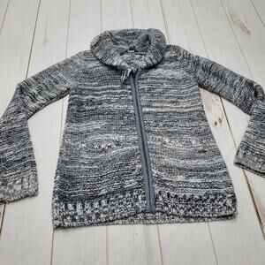Roots cabin shawl cowl cardigan sweater jacket full zip gray
